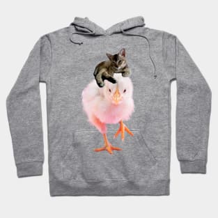 Cute Kitten Riding Baby Chicken Hoodie